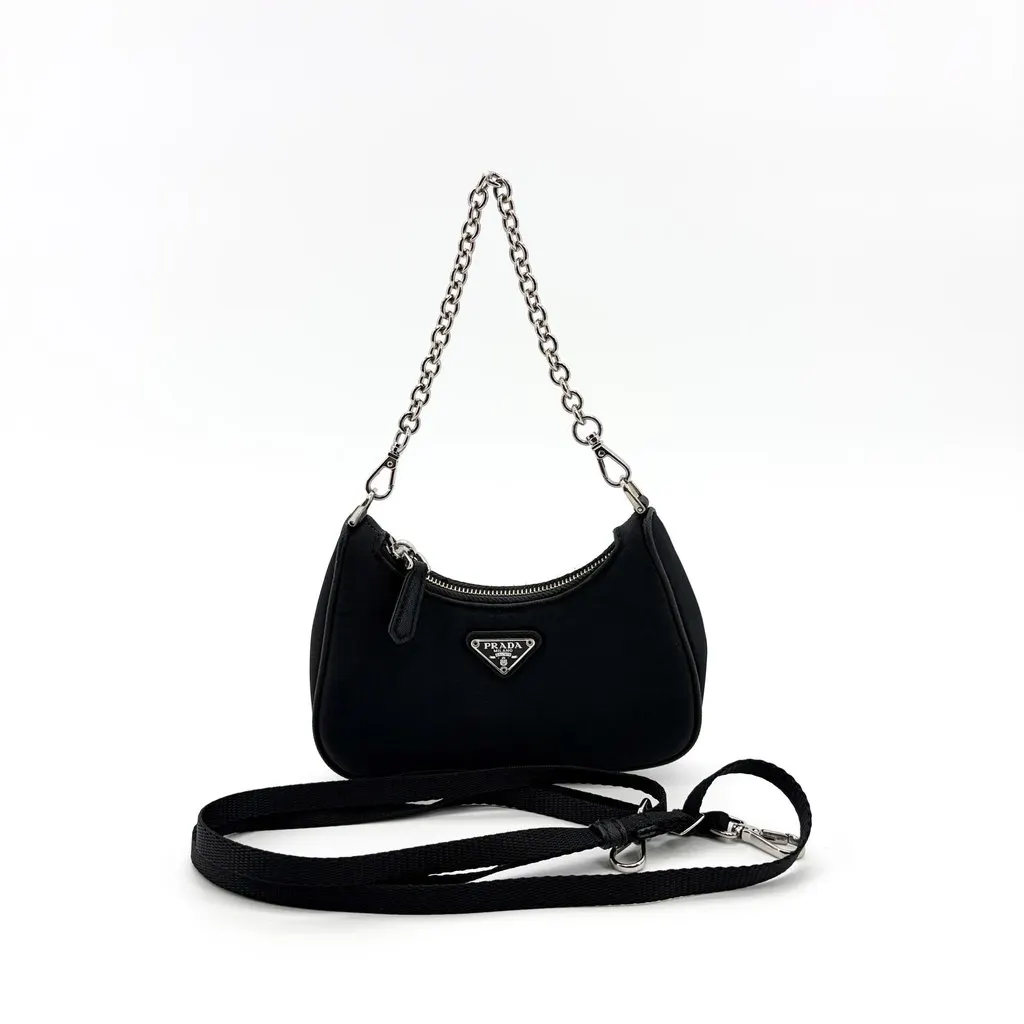 Prada Re-edition Nylon Mini Crossbody Bag Black Black Polyamide Good - Back View