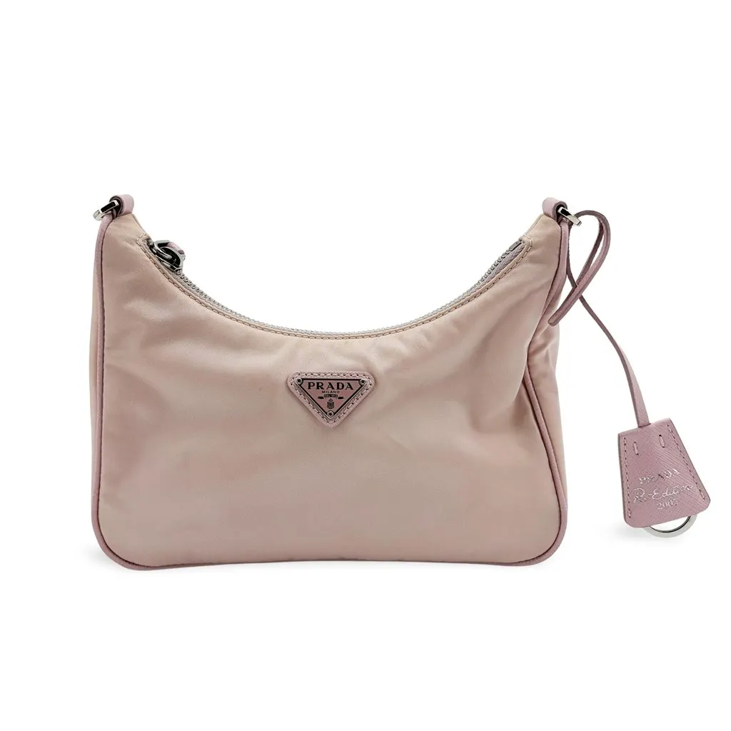 Prada Re-edition 2005 Nylon Mini Bag Alabaster Pink Pink Polyamide Fair - Front View