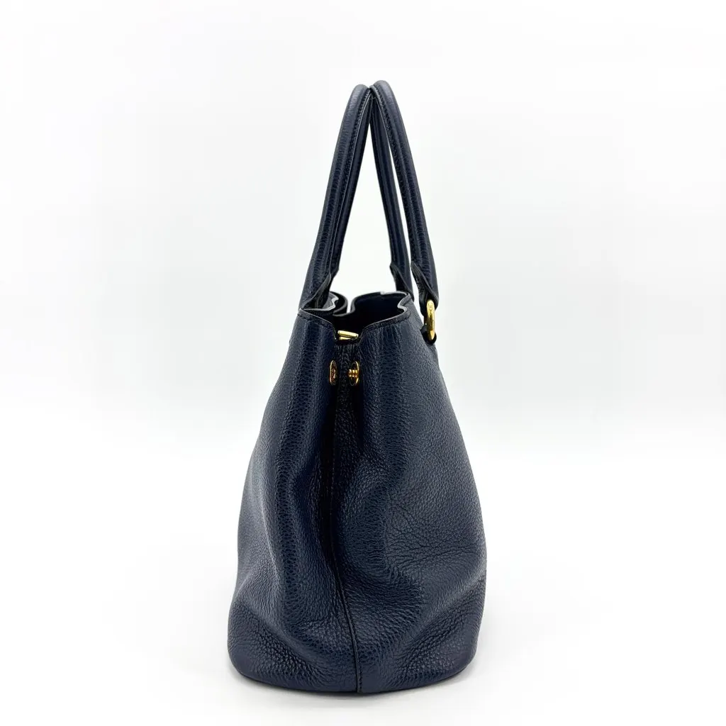 Prada Vitello Phoenix Tote Bag Baltico Gold Hardware Navy Leather Good - Box View