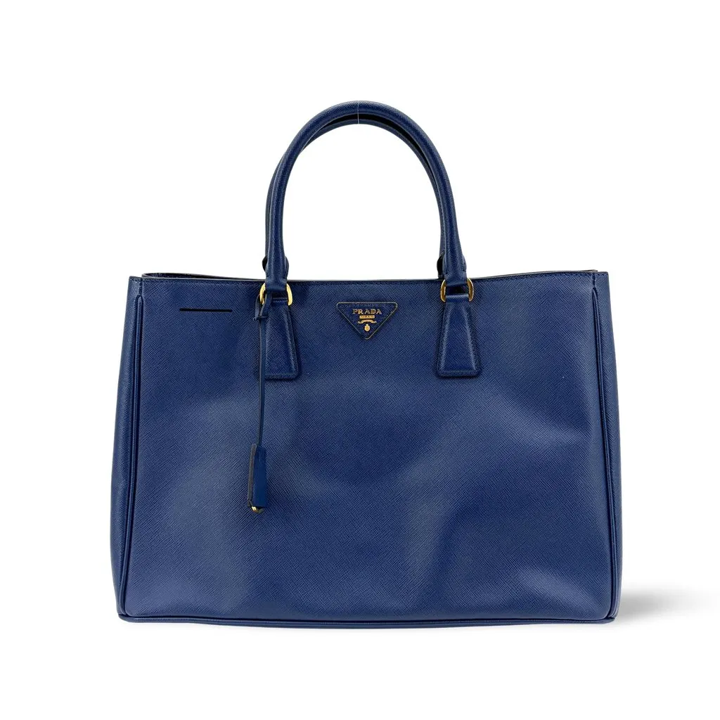 Prada Saffiano Lux Tote Bag Medium Navy Blue Leather Good - Front View