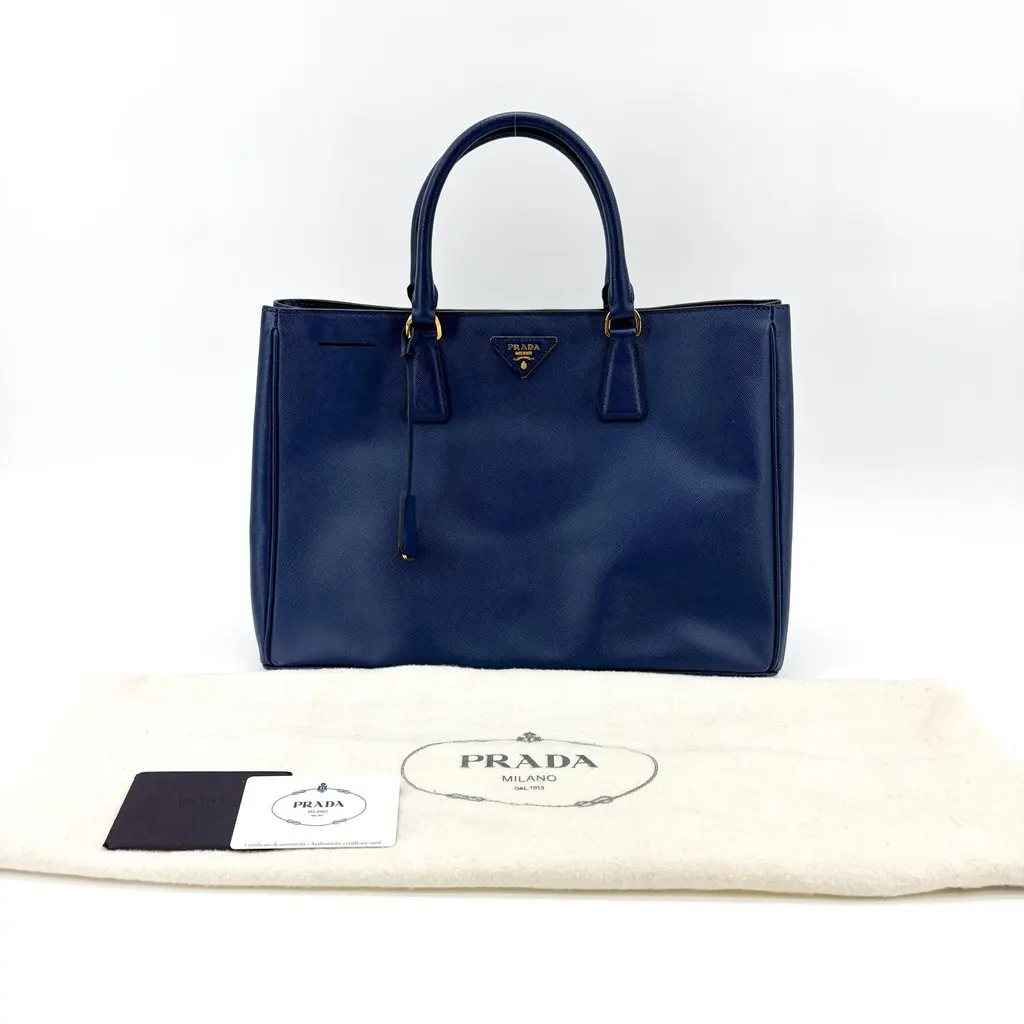 Prada Saffiano Lux Tote Bag Medium Navy Blue Leather Good - Back View