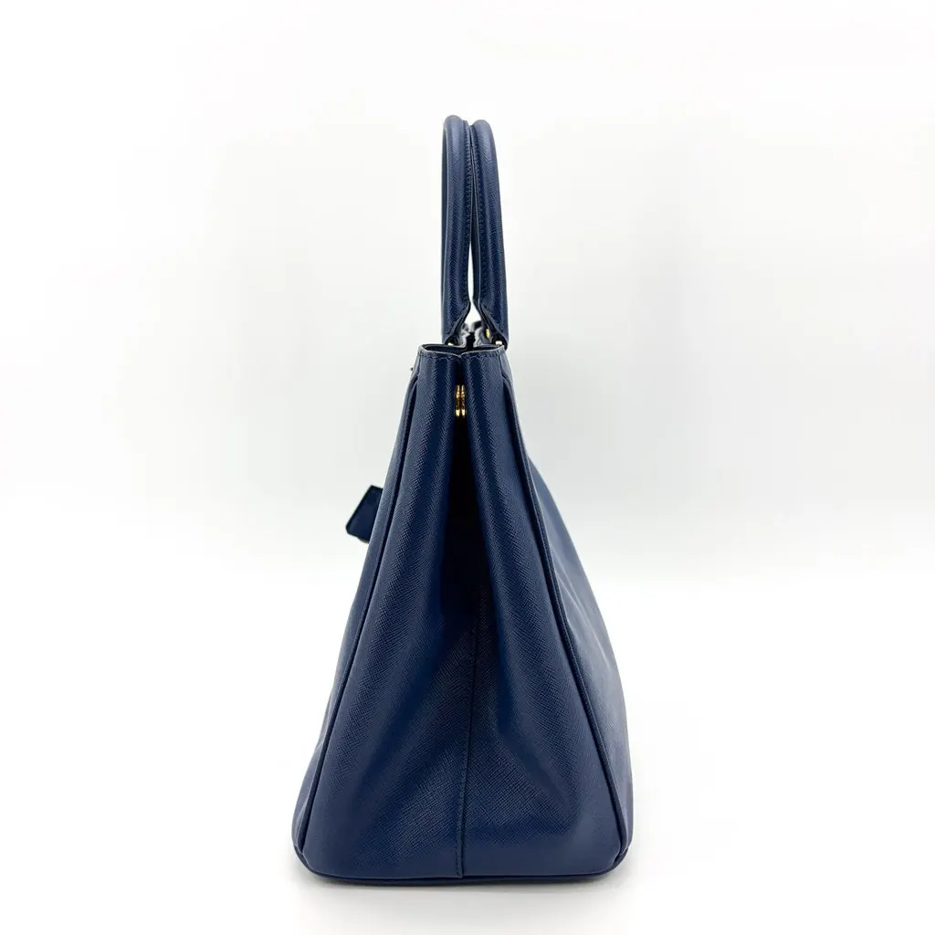 Prada Saffiano Lux Tote Bag Medium Navy Blue Leather Good - Model View