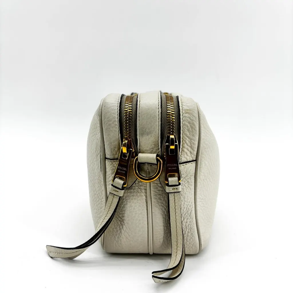 Prada Vitello Phenix Leather Camera Bag White Gold Hardware White Leather Good - Model View
