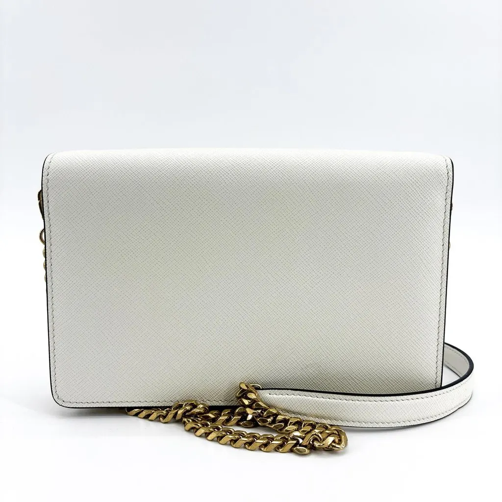 Prada Saffiano Envelope Chain Shoulder Bag White Gold Leather Good - Inside View