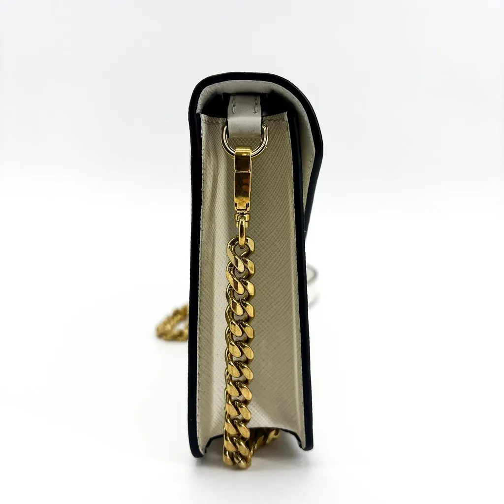 Prada Saffiano Envelope Chain Shoulder Bag White Gold Leather Good - Box View