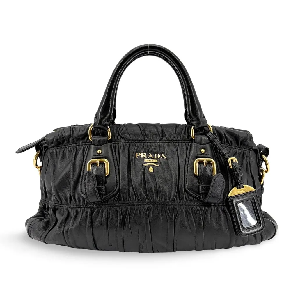 Prada Nappa Gaufre Tote Bag Black Gold Hardware