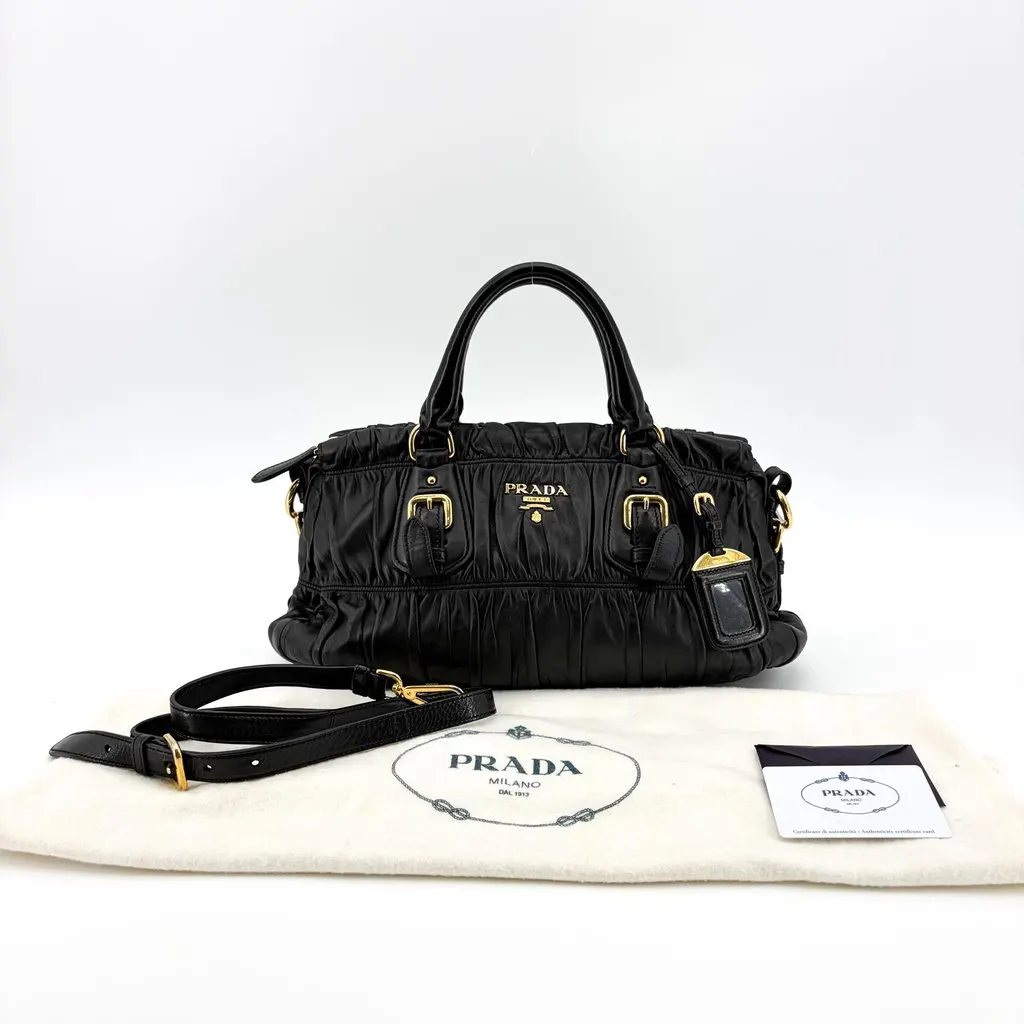 Prada Nappa Gaufre Tote Bag Black Gold Hardware Black Leather Good - Back View