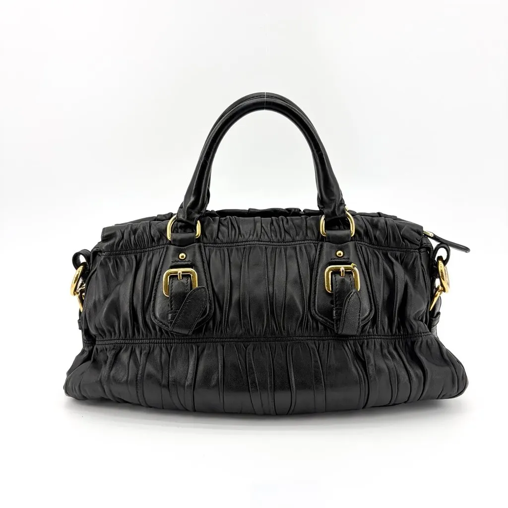 Prada Nappa Gaufre Tote Bag Black Gold Hardware Black Leather Good - Inside View
