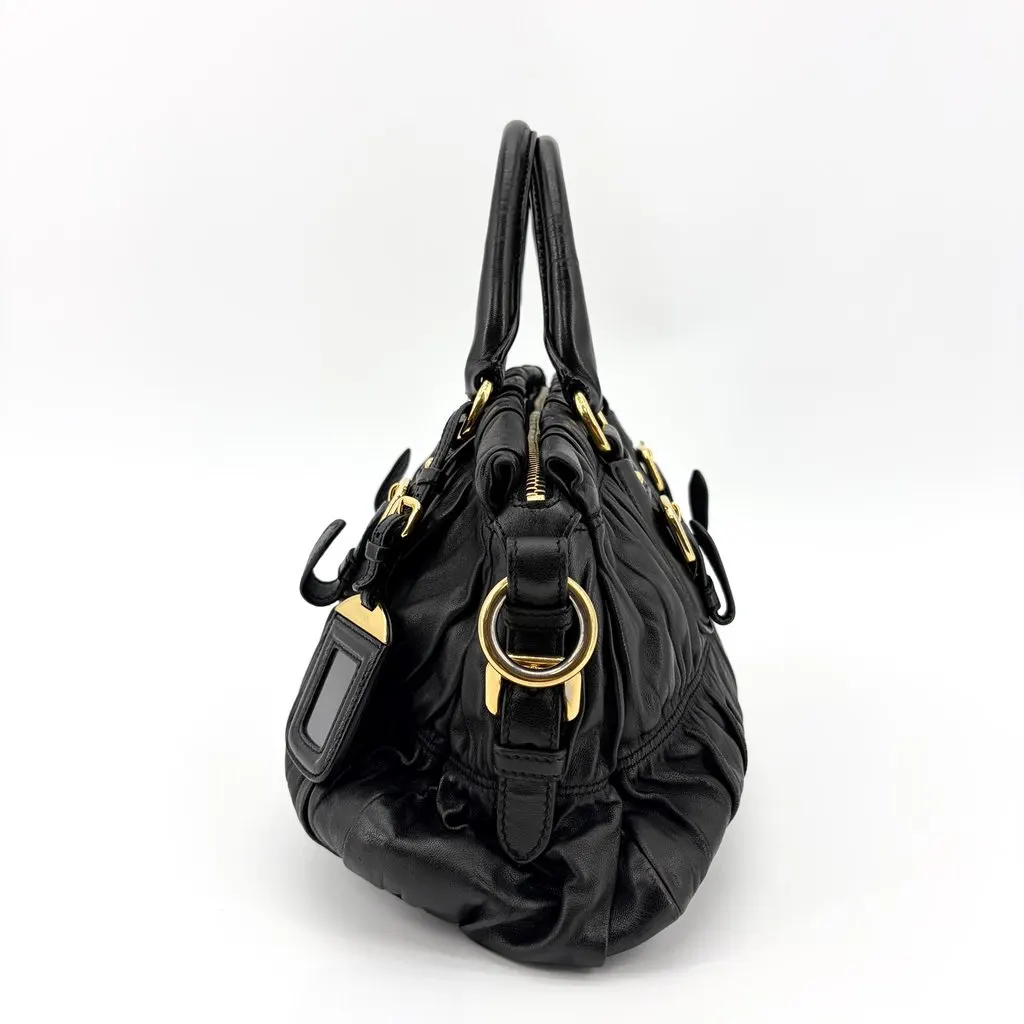 Prada Nappa Gaufre Tote Bag Black Gold Hardware Black Leather Good - Model View
