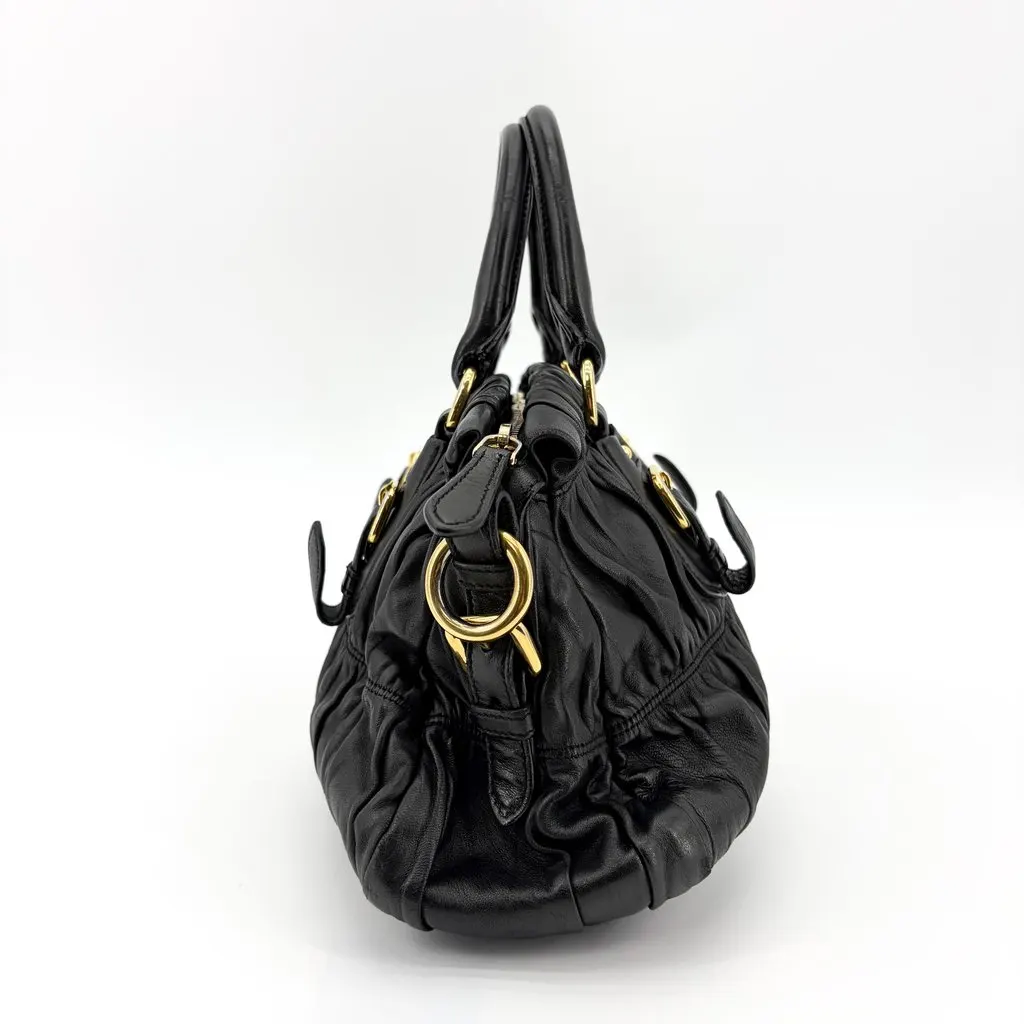 Prada Nappa Gaufre Tote Bag Black Gold Hardware Black Leather Good - Box View