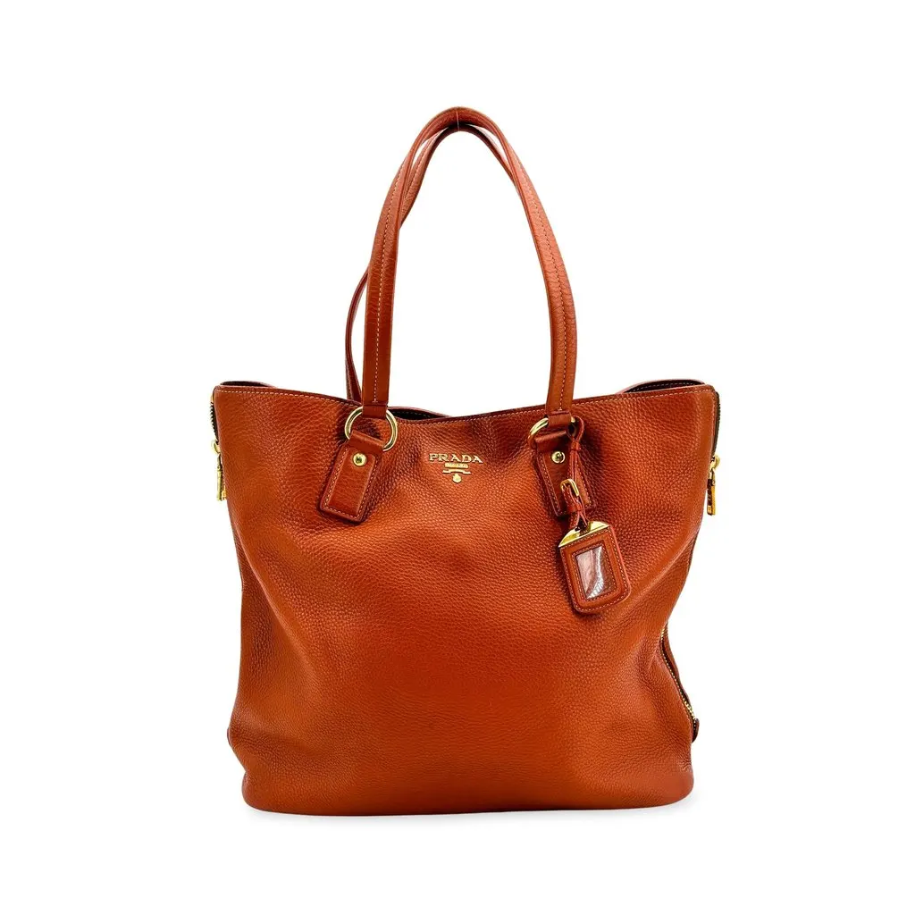 Prada Vitello Daino Tote Bag Brown Brown Leather Good - Front View
