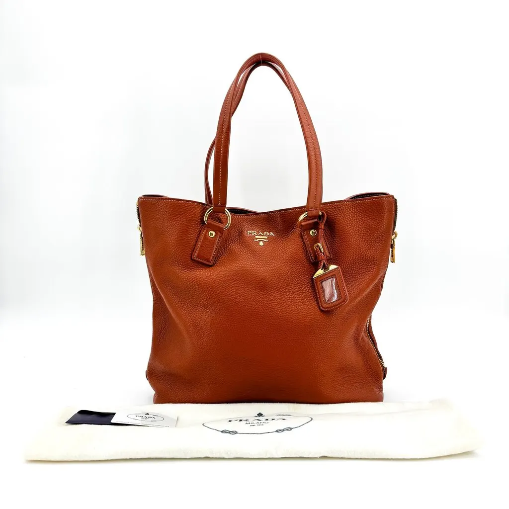 Prada Vitello Daino Tote Bag Brown Brown Leather Good - Back View
