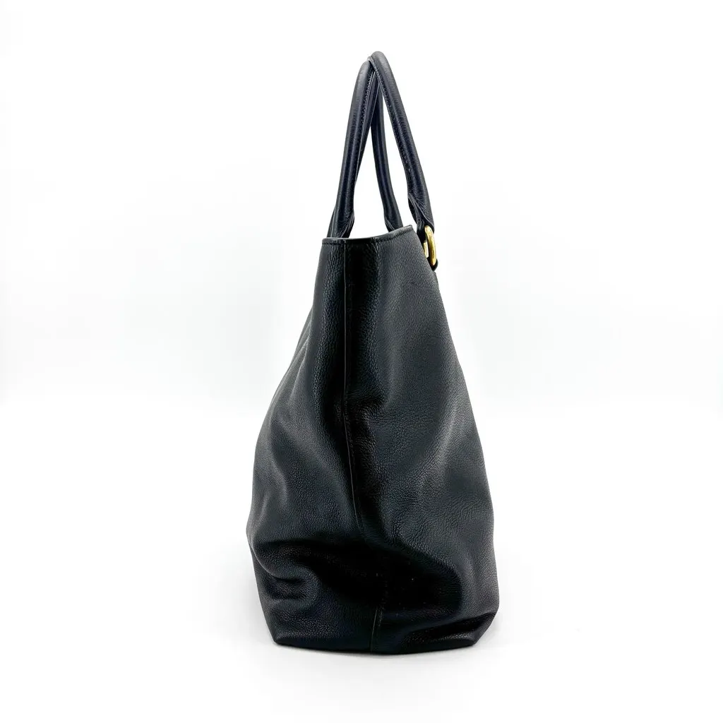 Prada Vitello Daino Leather Tote Bag Black Gold Hardware Black Leather Good - Model View