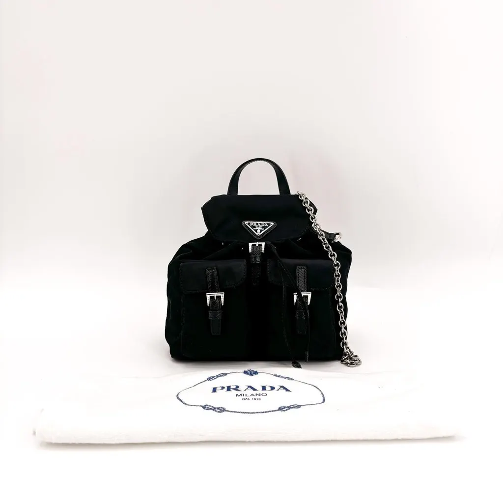 Prada Nylon Mini Chain Backpack Black Black Polyamide Good - Back View