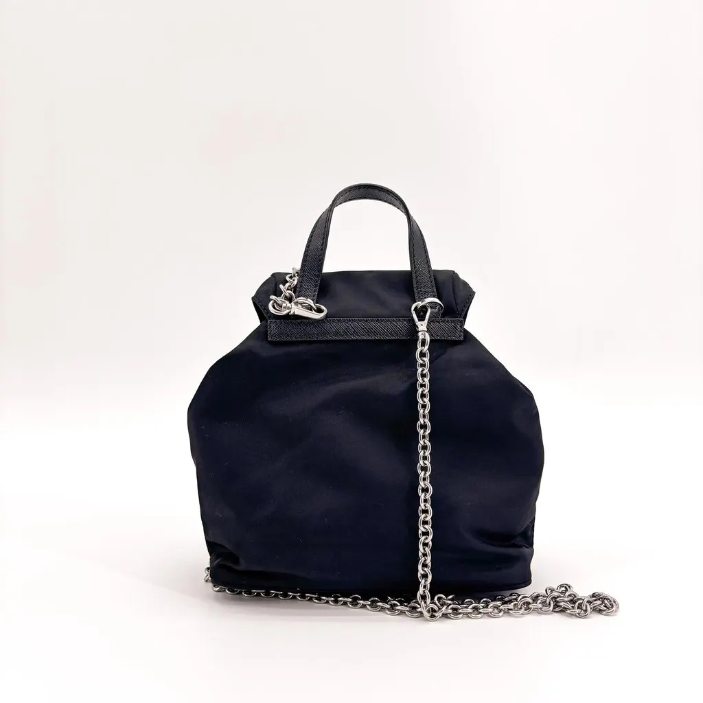 Prada Nylon Mini Chain Backpack Black Black Polyamide Good - Inside View
