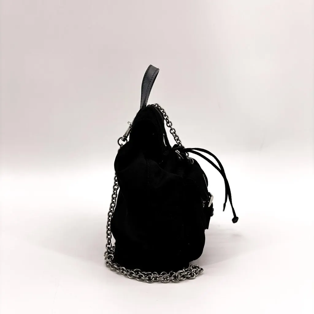 Prada Nylon Mini Chain Backpack Black Black Polyamide Good - Model View