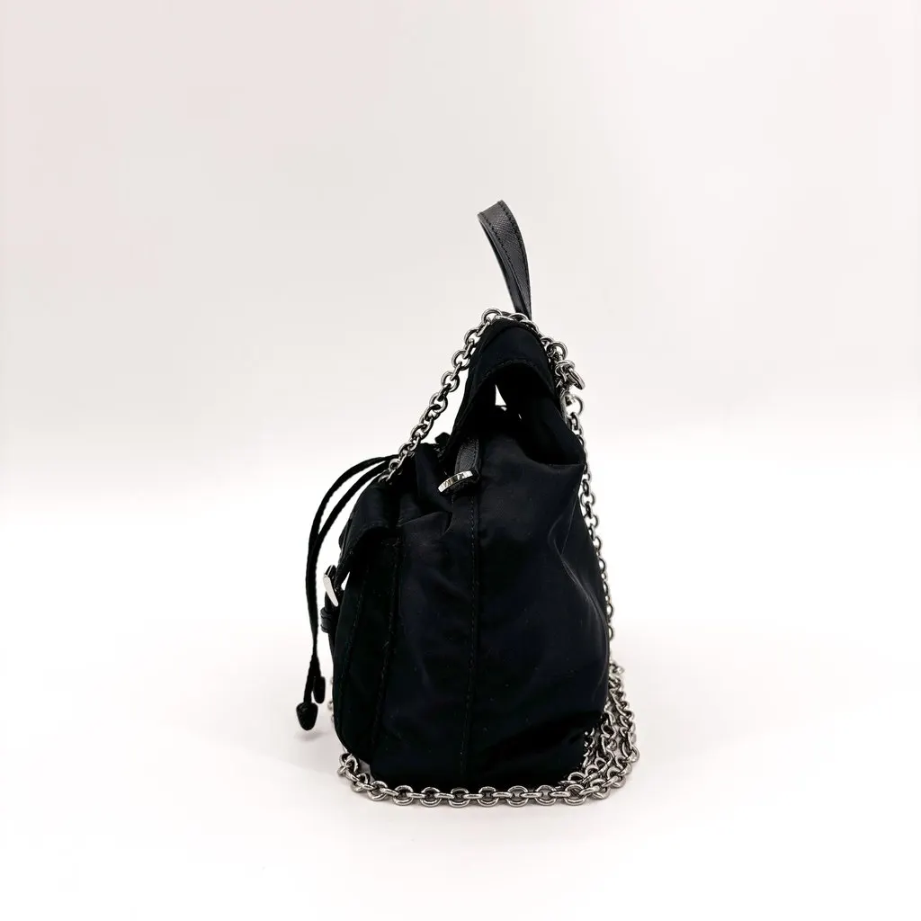 Prada Nylon Mini Chain Backpack Black Black Polyamide Good - Box View