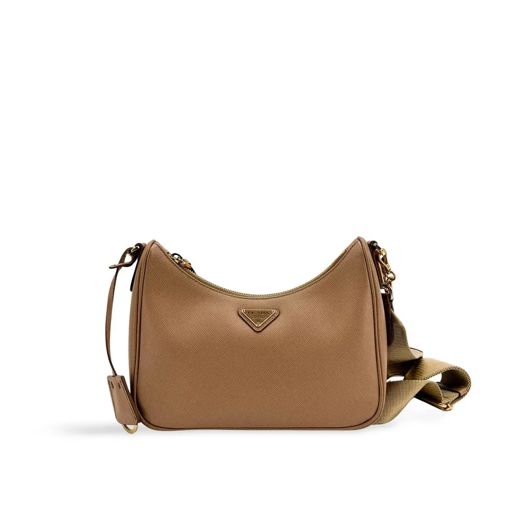 Prada Re-Edition 2005 Saffiano Leather Shoulder Bag Beige Beige Leather Very good - Front View
