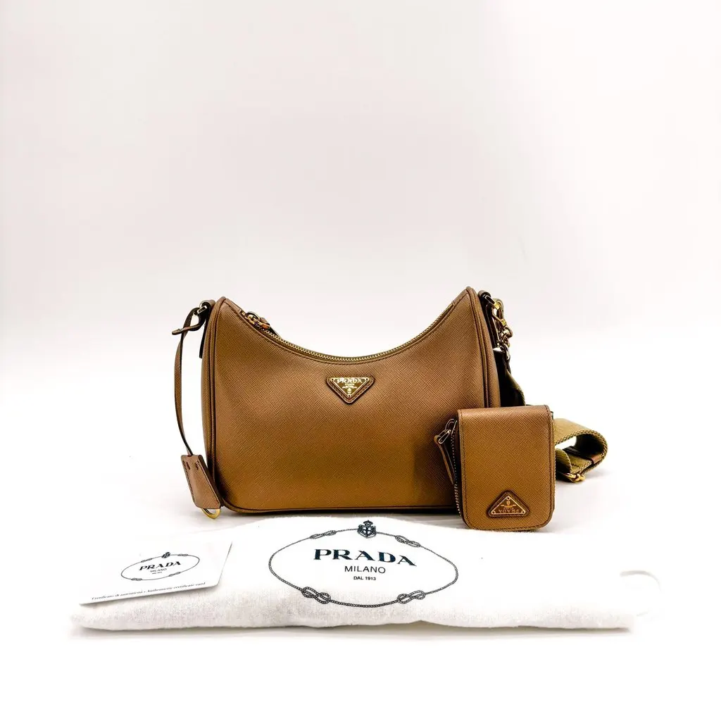 Prada Re-Edition 2005 Saffiano Leather Shoulder Bag Beige Beige Leather Very good - Back View