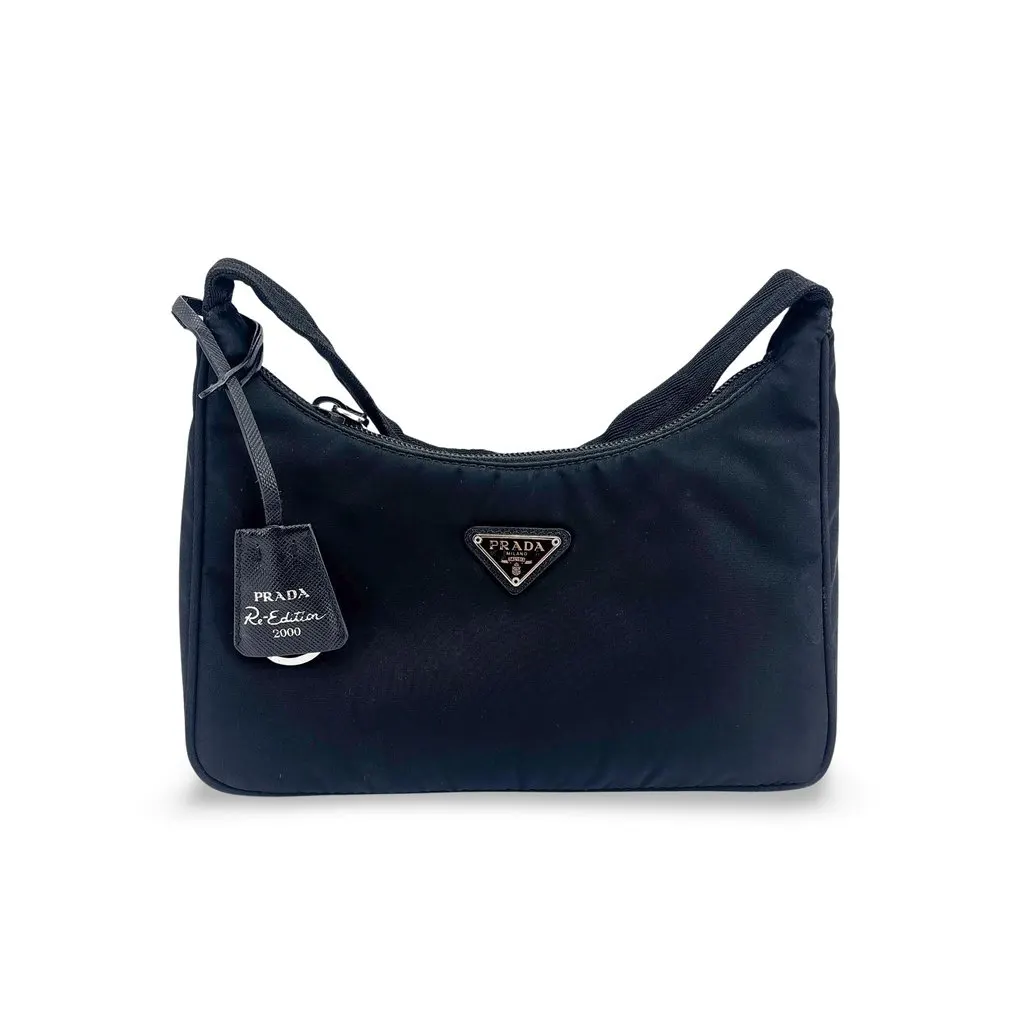 Prada Re-Edition 2000 Re-Nylon Mini Bag Black Black Polyamide Good - Front View