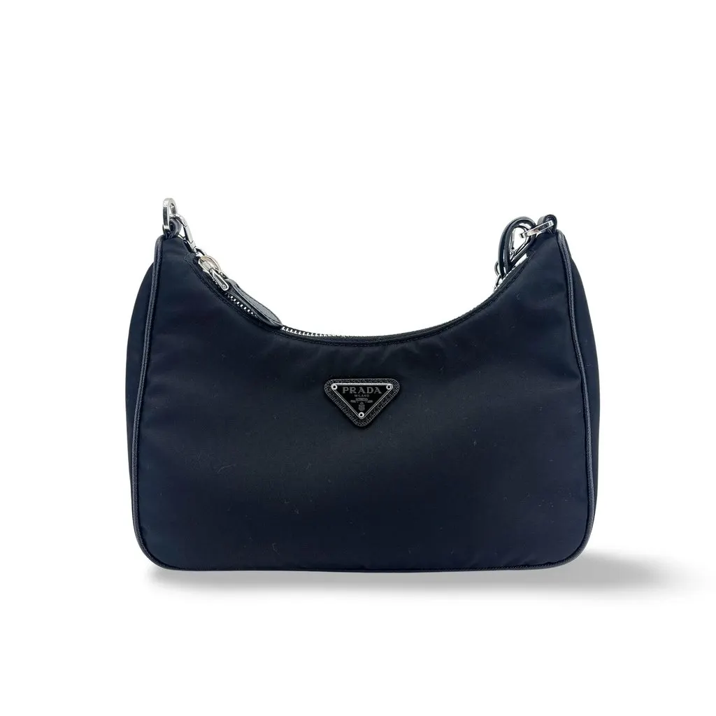 Prada Re-Edition 2005 Re-Nylon Shoulder Bag Black Black Polyamide Good - Front View