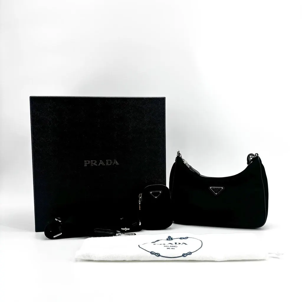 Prada Re-Edition 2005 Re-Nylon Shoulder Bag Black Black Polyamide Good - Back View