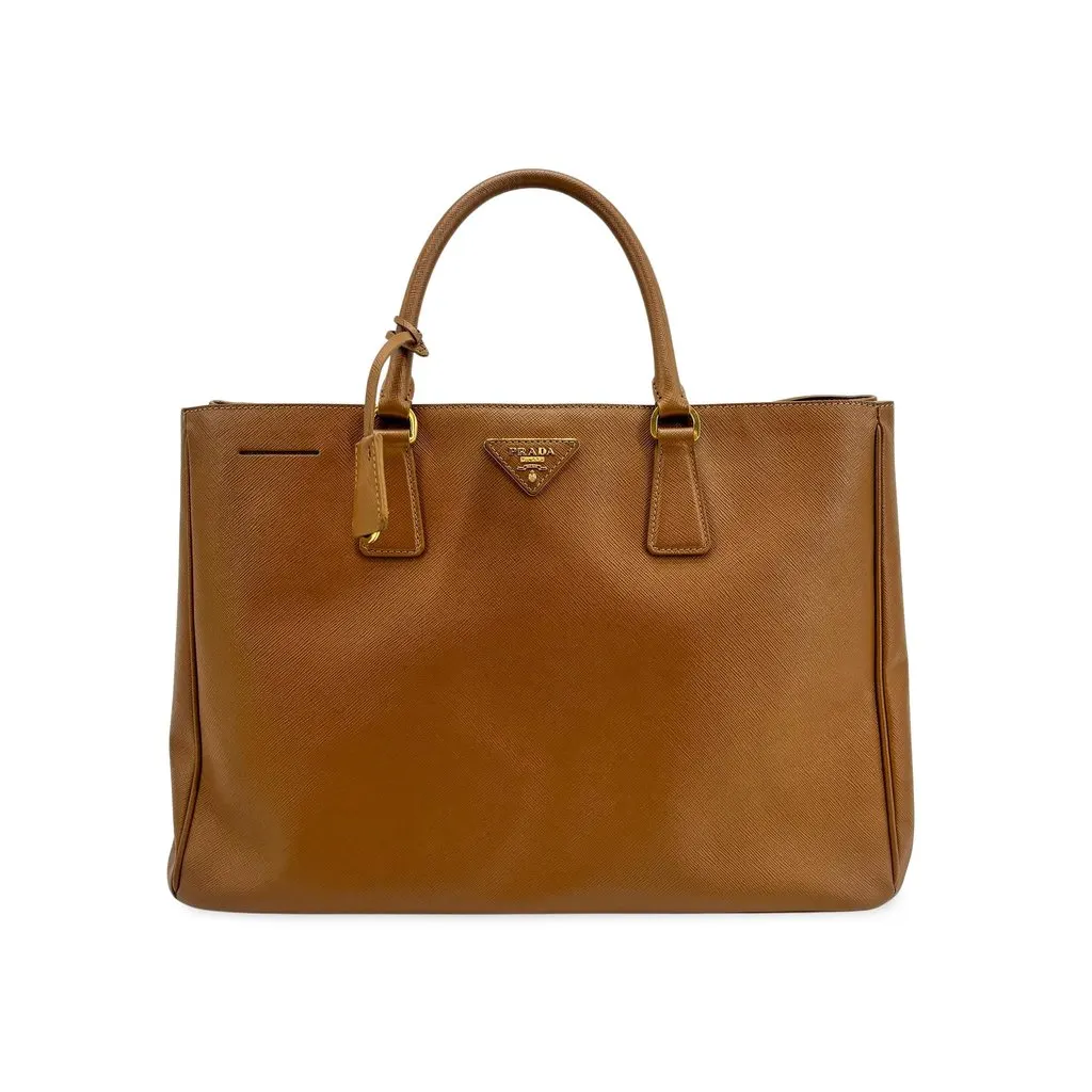 Prada Galleria Saffiano Large Tote Bag Caramel Brown Brown Leather Good - Front View