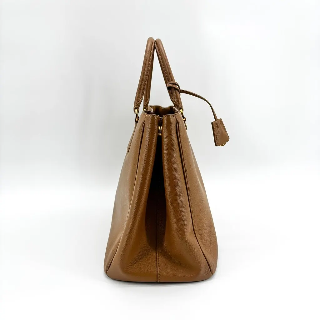 Prada Galleria Saffiano Large Tote Bag Caramel Brown Brown Leather Good - Model View