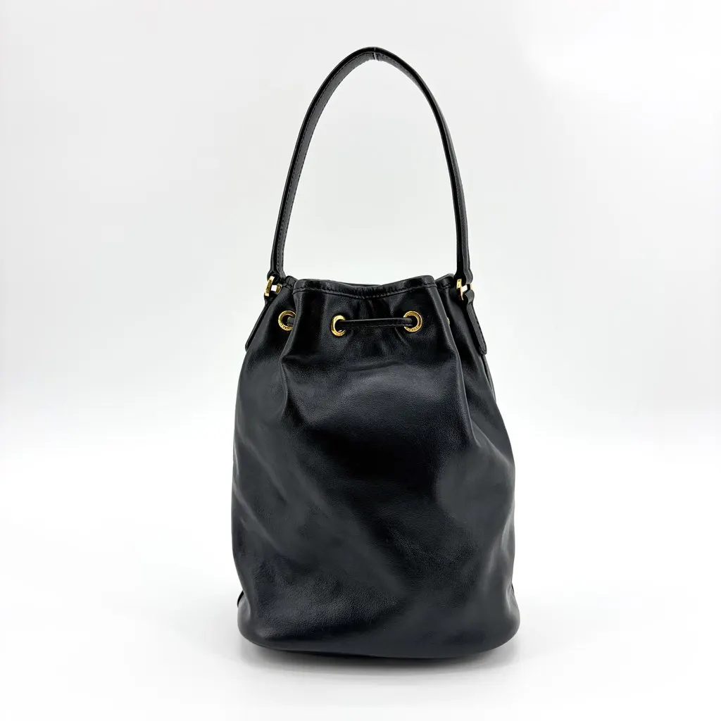 Prada Leather Bucket Bag Black Gold Hardware Black Leather Good - Inside View
