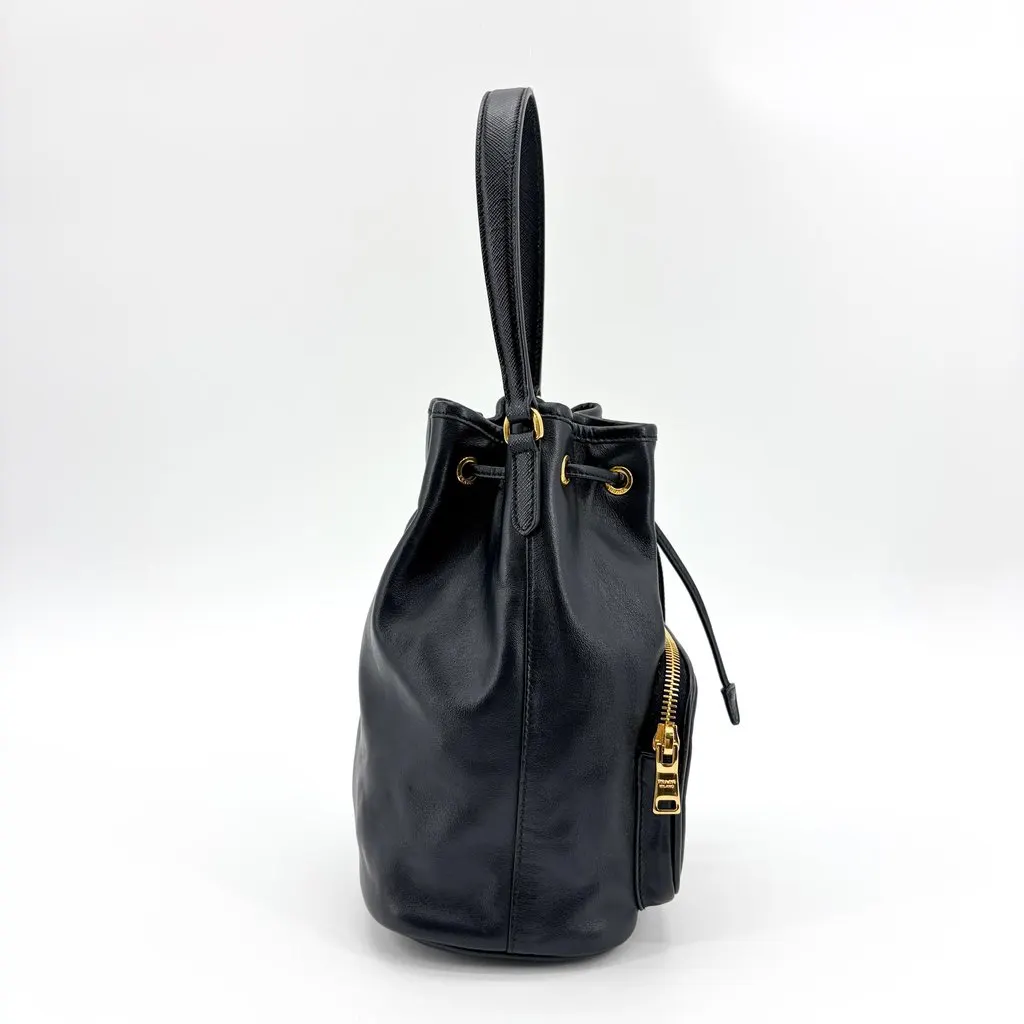 Prada Leather Bucket Bag Black Gold Hardware Black Leather Good - Box View