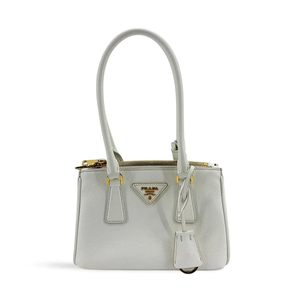 Prada Galleria Saffiano Micro Shoulder Bag White Gold Hardware Gold Leather Good - Front View