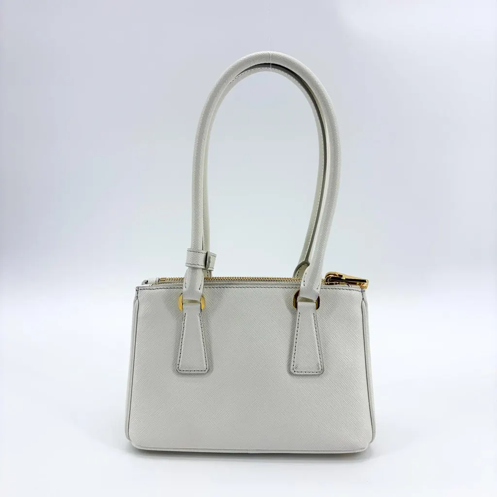 Prada Galleria Saffiano Micro Shoulder Bag White Gold Hardware Gold Leather Good - Back View