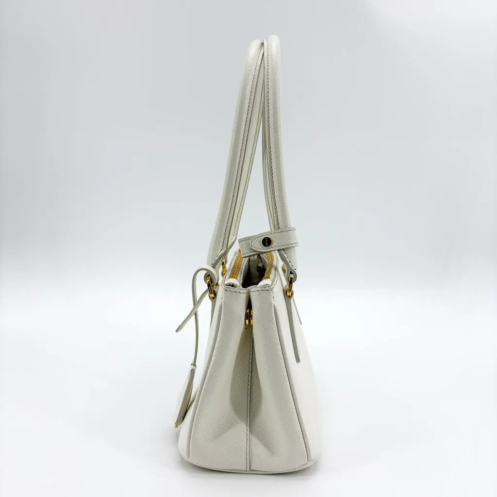 Prada Galleria Saffiano Micro Shoulder Bag White Gold Hardware Gold Leather Good - Inside View