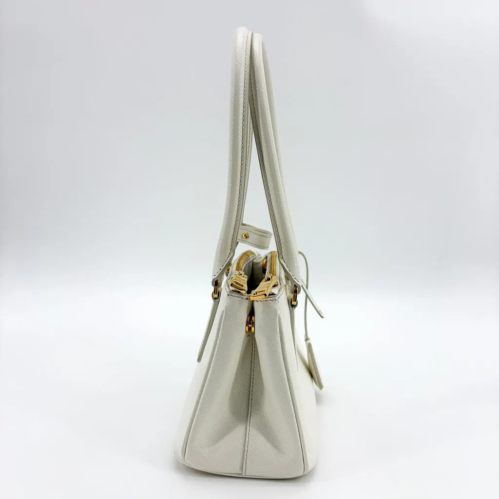 Prada Galleria Saffiano Micro Shoulder Bag White Gold Hardware Gold Leather Good - Model View