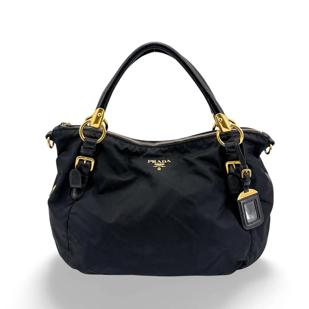 Prada Tessuto Nylon Shoulder Bag Black Black Polyamide Fair - Front View