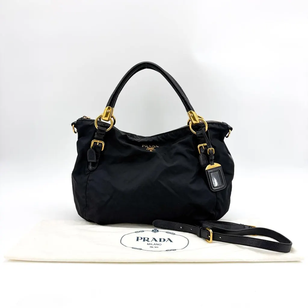 Prada Tessuto Nylon Shoulder Bag Black Black Polyamide Fair - Back View