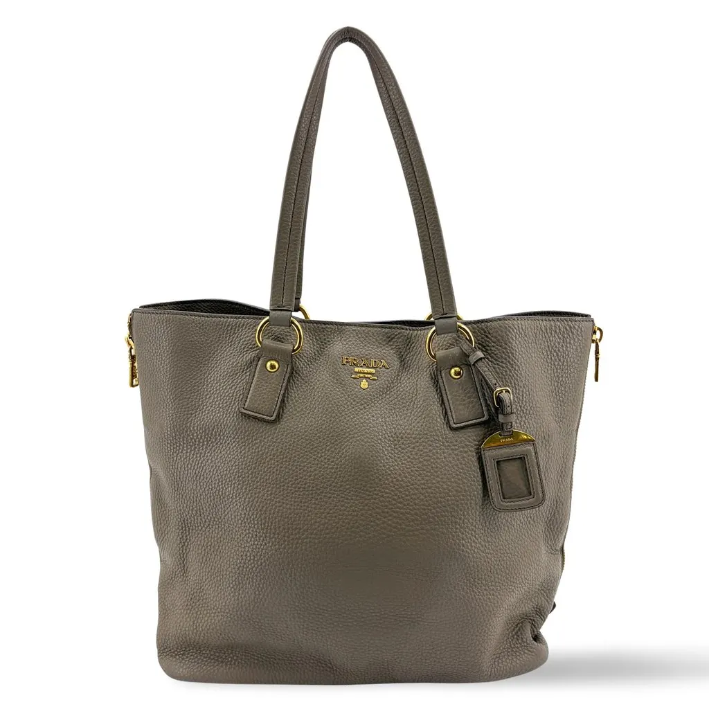 Prada Vitello Phenix Shoulder Tote Bag Grey