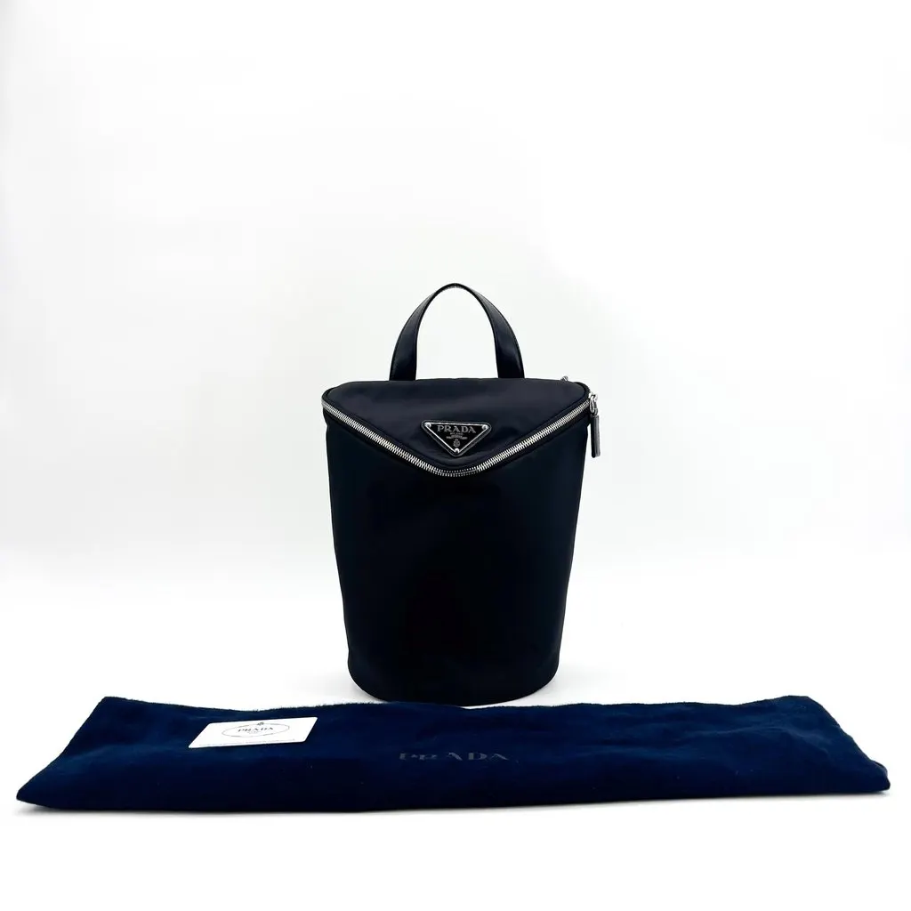 Prada Nylon Top Handle Bucket Bag Black Black Polyamide Good - Back View