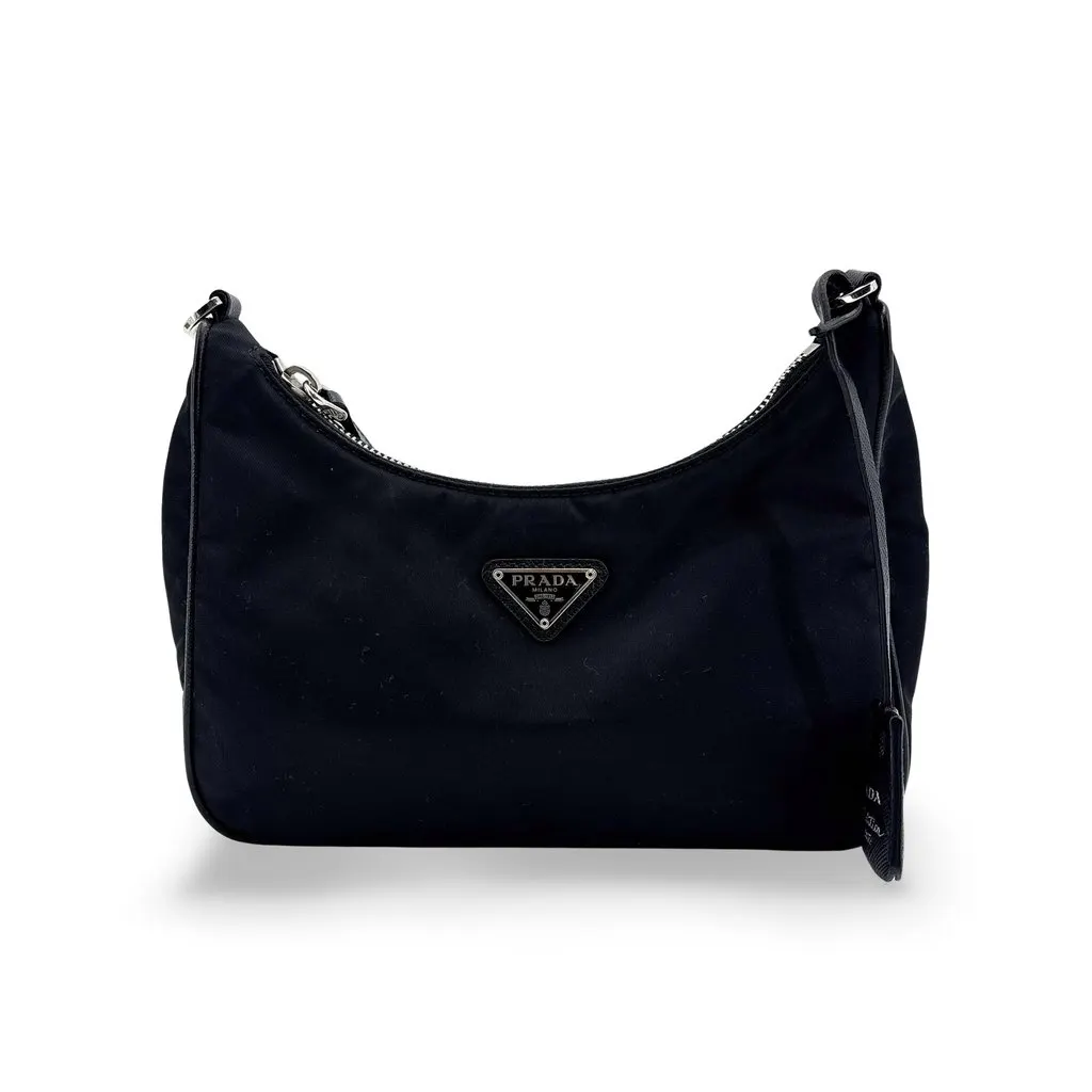 Prada Re-Edition 2000 Nylon Mini Bag Black Black Polyamide Good - Front View