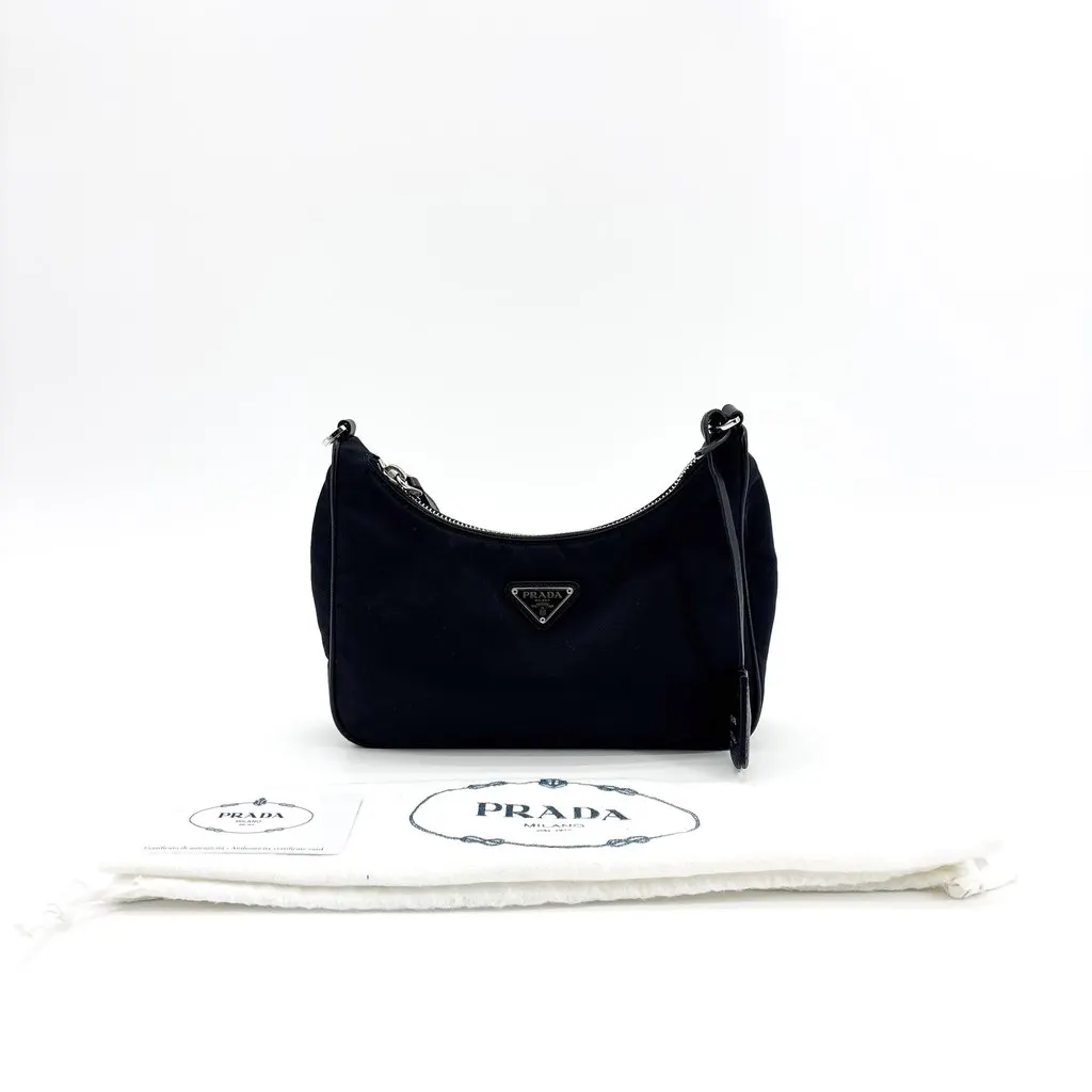 Prada Re-Edition 2000 Nylon Mini Bag Black Black Polyamide Good - Back View