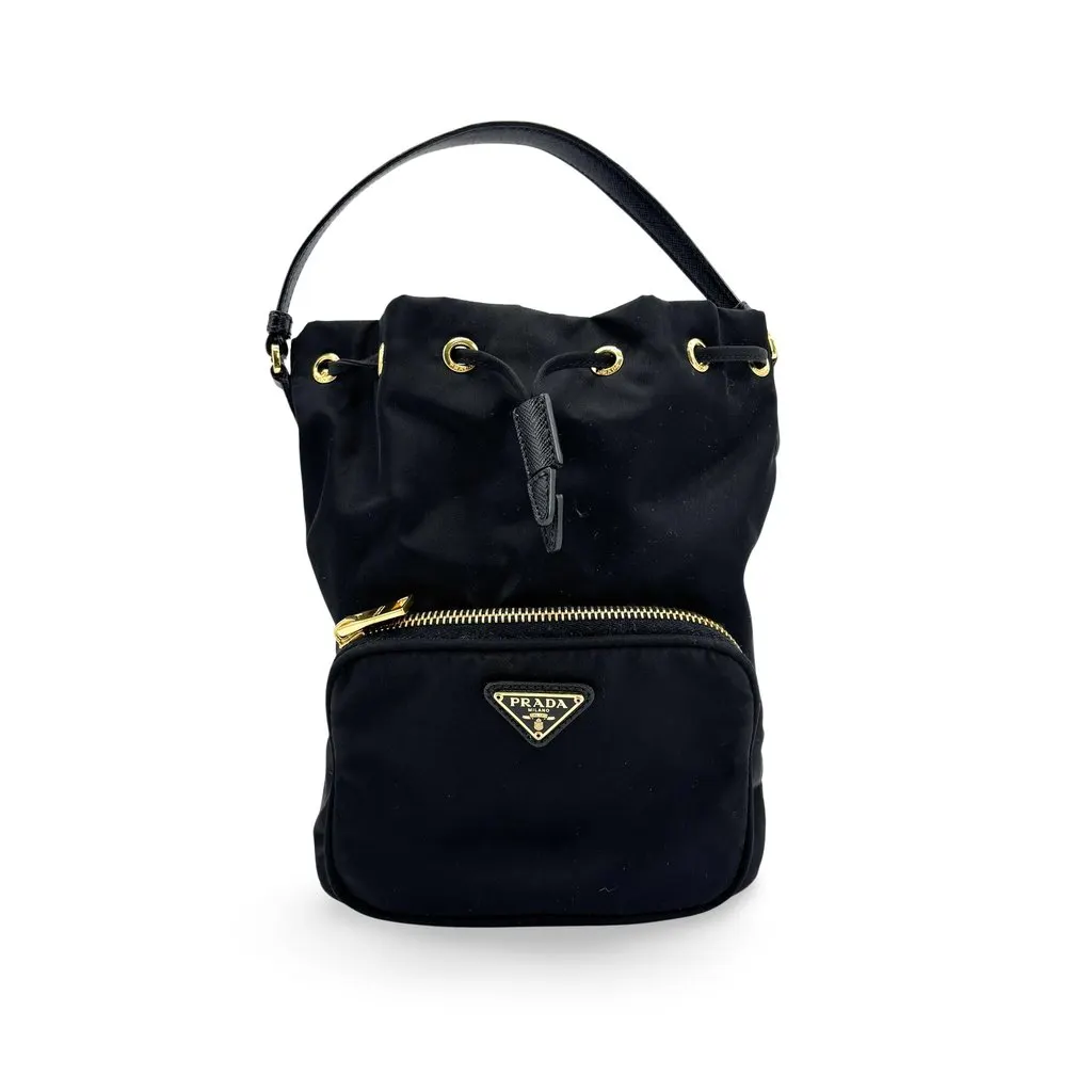 Prada Tessuto Nylon Bucket Bag Black Black Polyamide Good - Front View