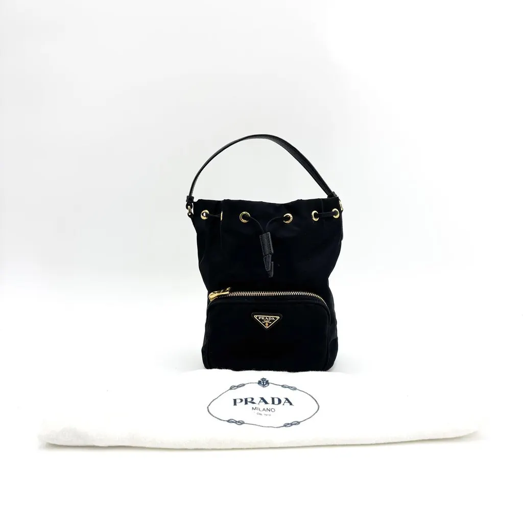 Prada Tessuto Nylon Bucket Bag Black Black Polyamide Good - Back View