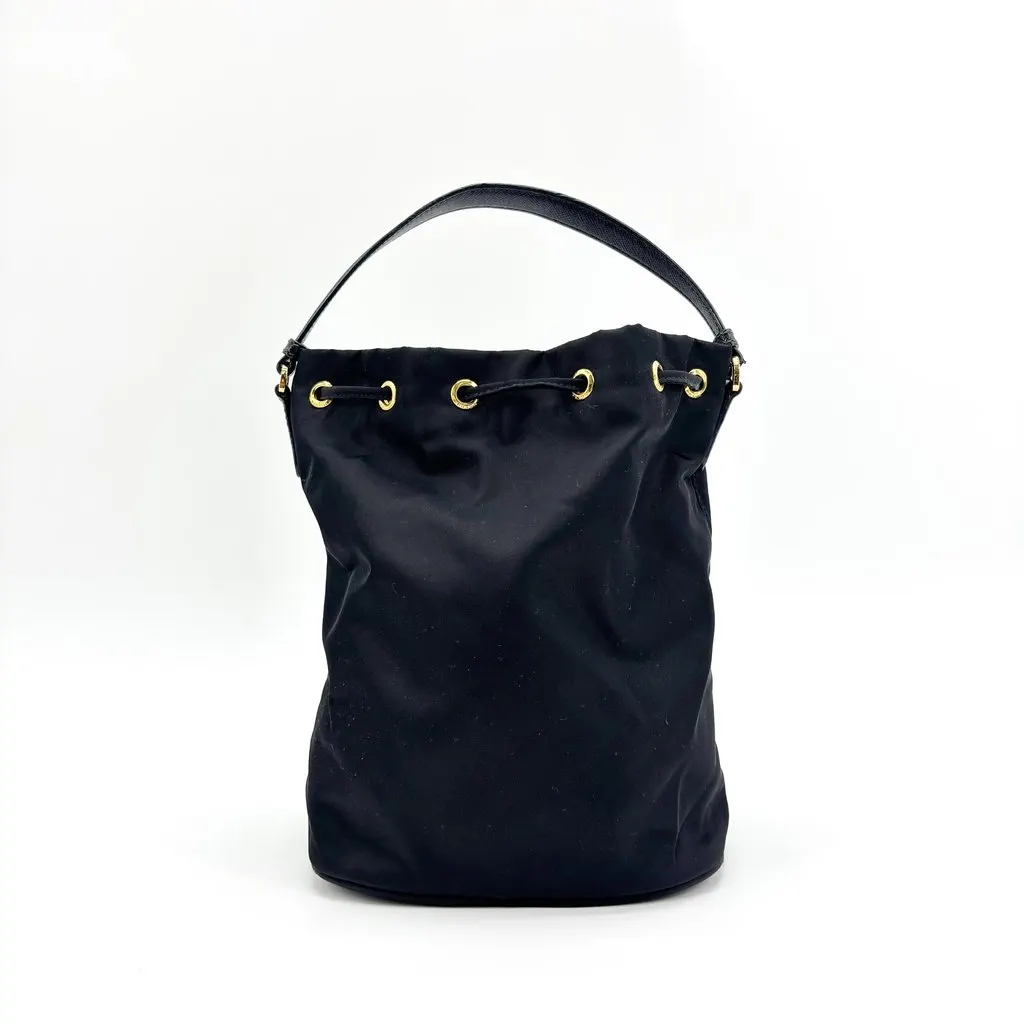 Prada Tessuto Nylon Bucket Bag Black Black Polyamide Good - Inside View