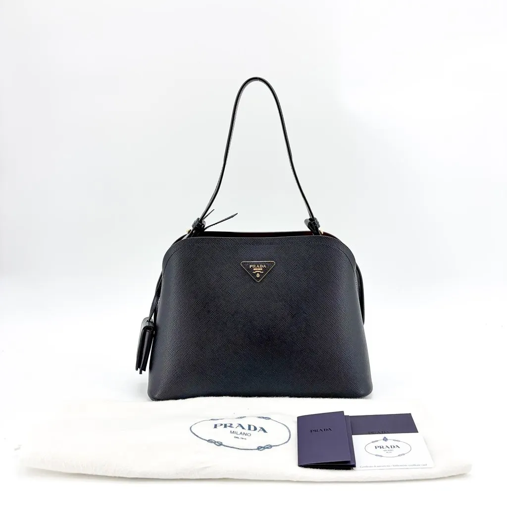 Prada Saffiano Cuir Shoulder Bag Black Black Leather Very good - Back View