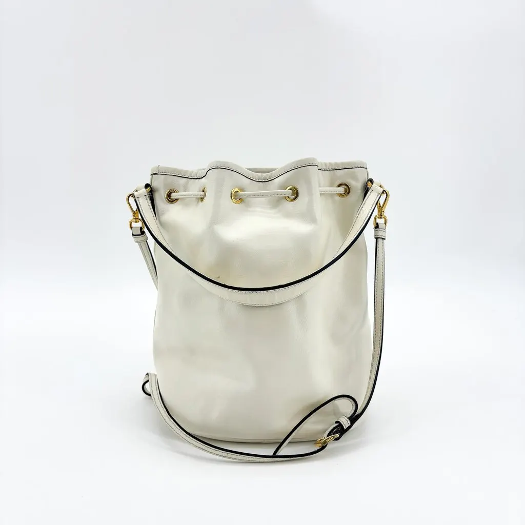 Prada Soft Leather Bucket Bag White Gold Hardware White Leather Good - Back View