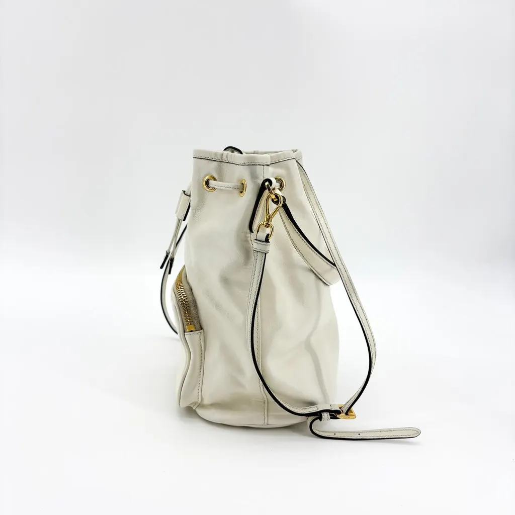 Prada Soft Leather Bucket Bag White Gold Hardware White Leather Good - Inside View