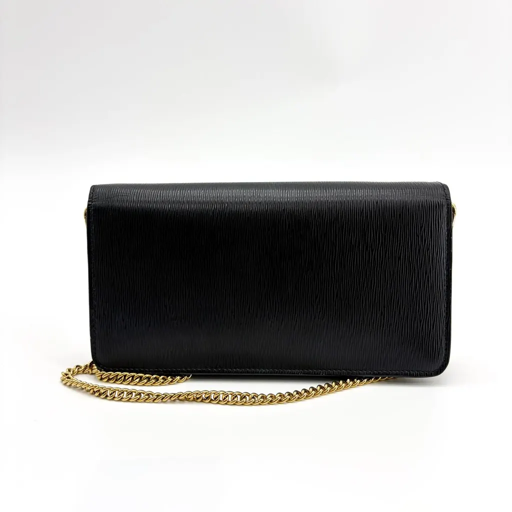 Prada Vitello Move Triangle Logo Chain Shoulder Bag Black Black Leather Good - Inside View