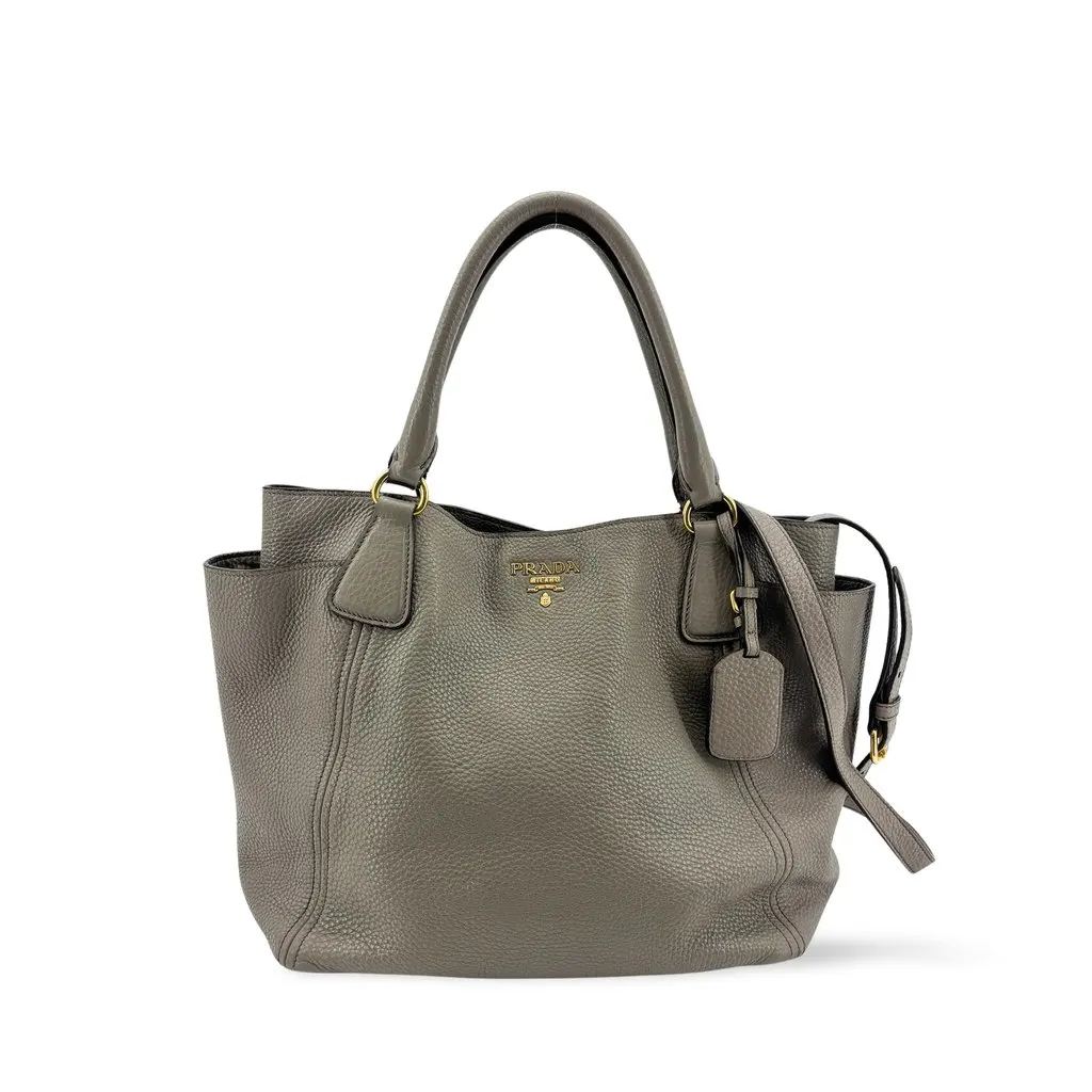 Prada Vitello Phenix 2Way Tote Bag Argilla Gray MultiColor Leather Good - Front View