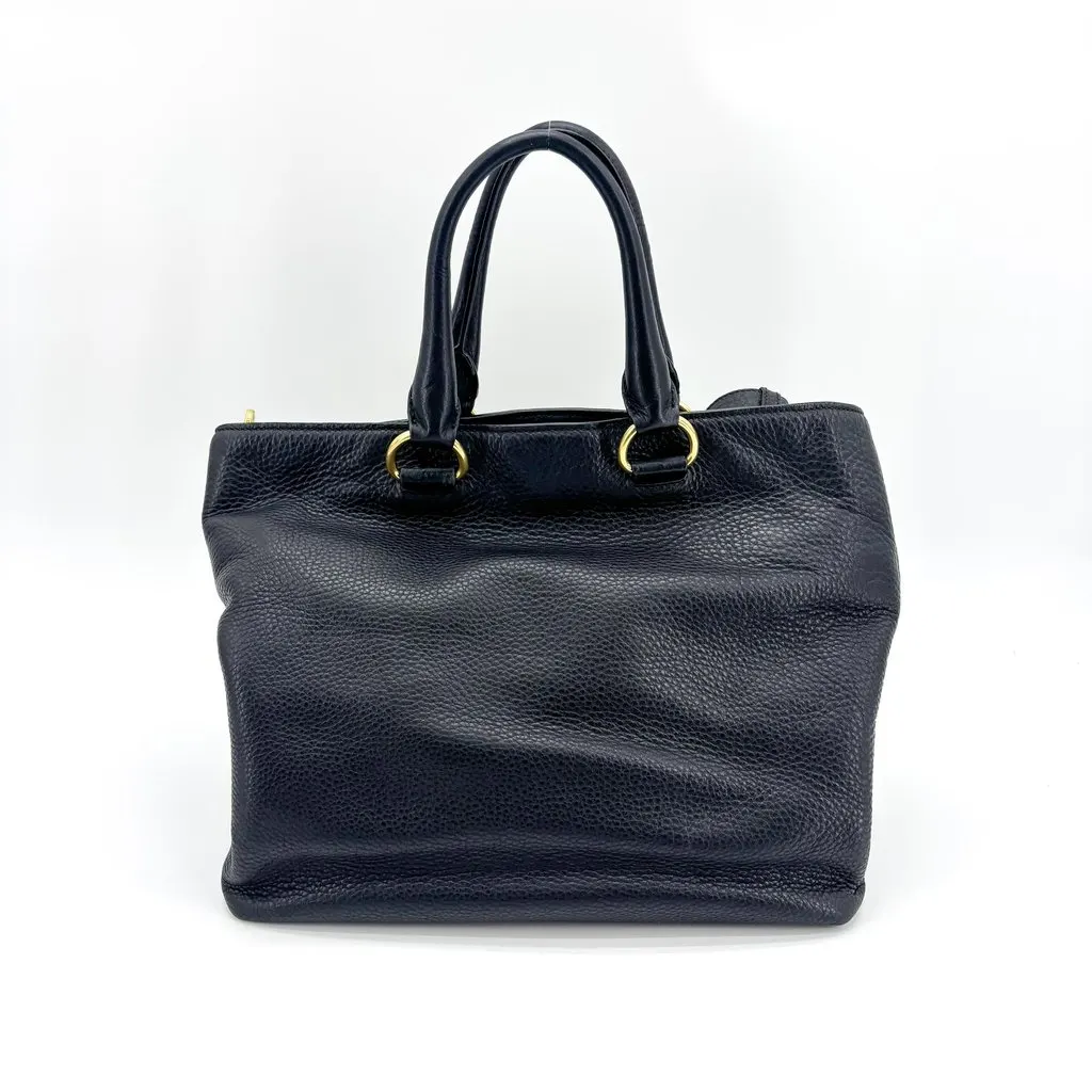Prada Vitello Phenix 2-Way Tote Shoulder Bag Baltico Navy Navy Leather Good - Back View