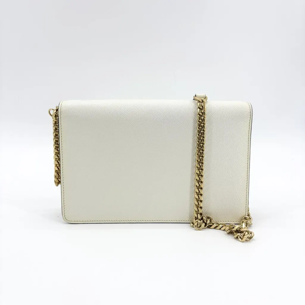Prada Saffiano Envelope Chain Shoulder Bag White Gold Leather Good - Inside View